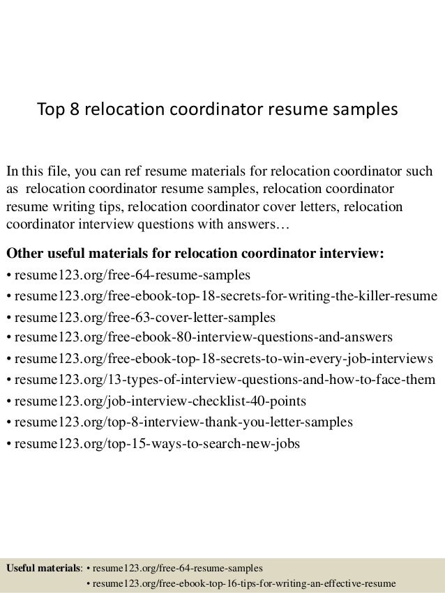 top 8 relocation coordinator resume samples