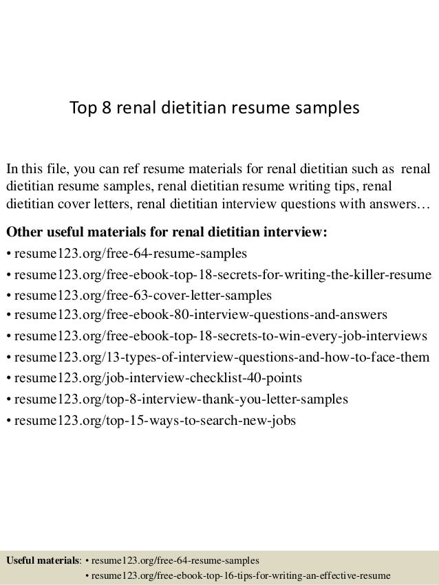 top 8 renal dietitian resume samples