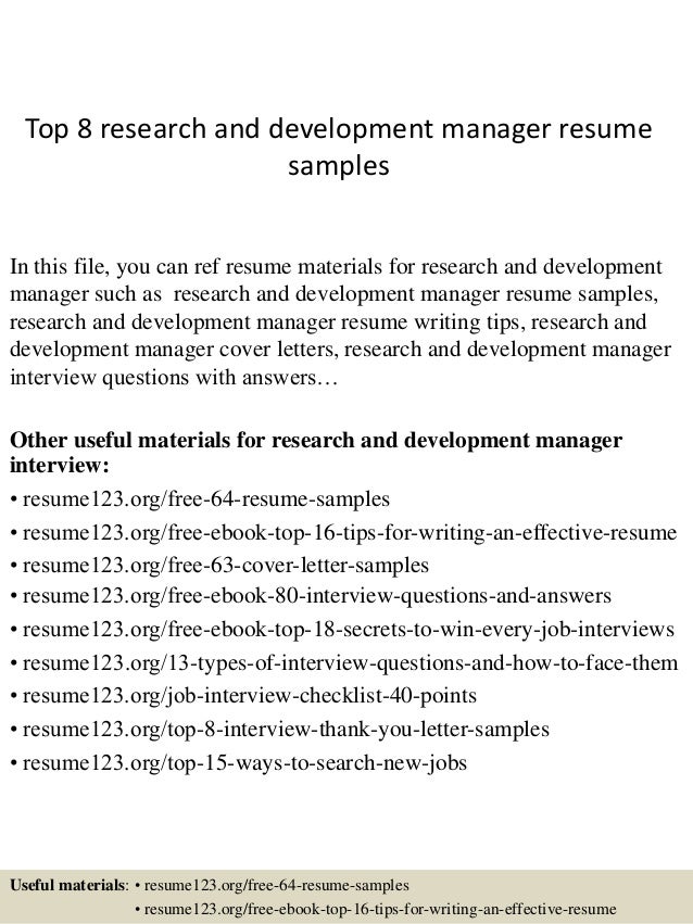 top 8 research and development manager resume samples development resume sample