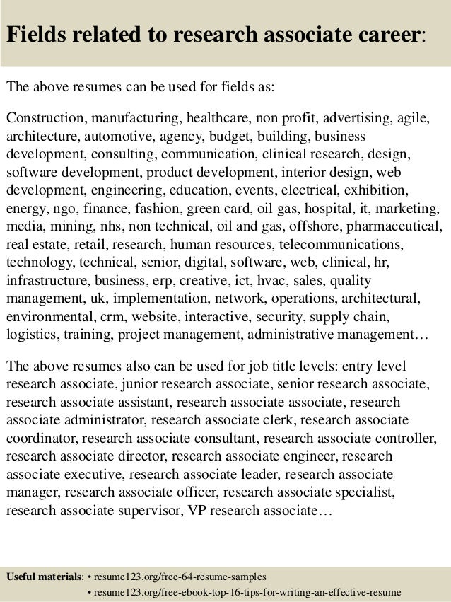 top 8 research associate resume samples research associate resume samples