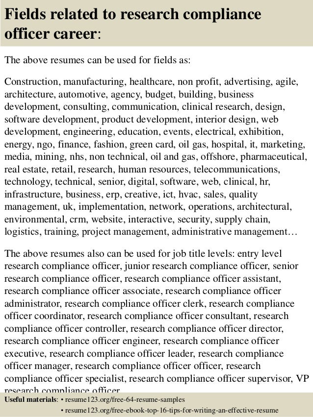top 8 research compliance officer resume samples