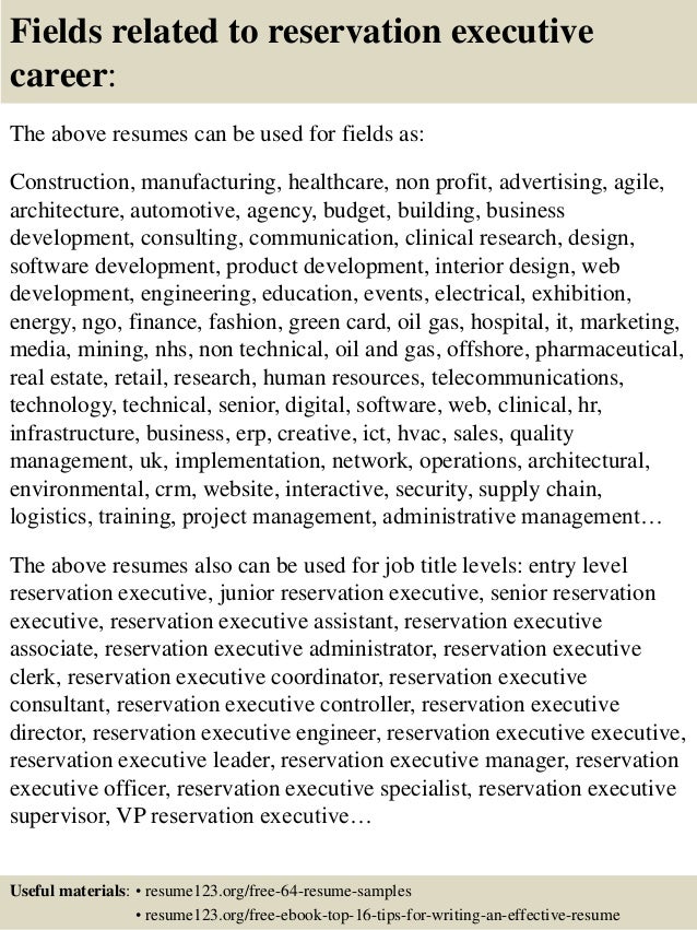 Top 8 Reservation Executive Resume Samples