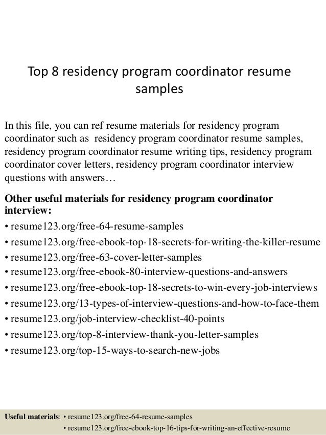 top 8 residency program coordinator resume samples residency cover letters