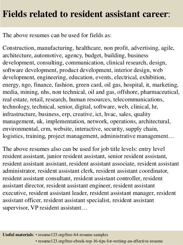 Job description of a resident assistant for resume