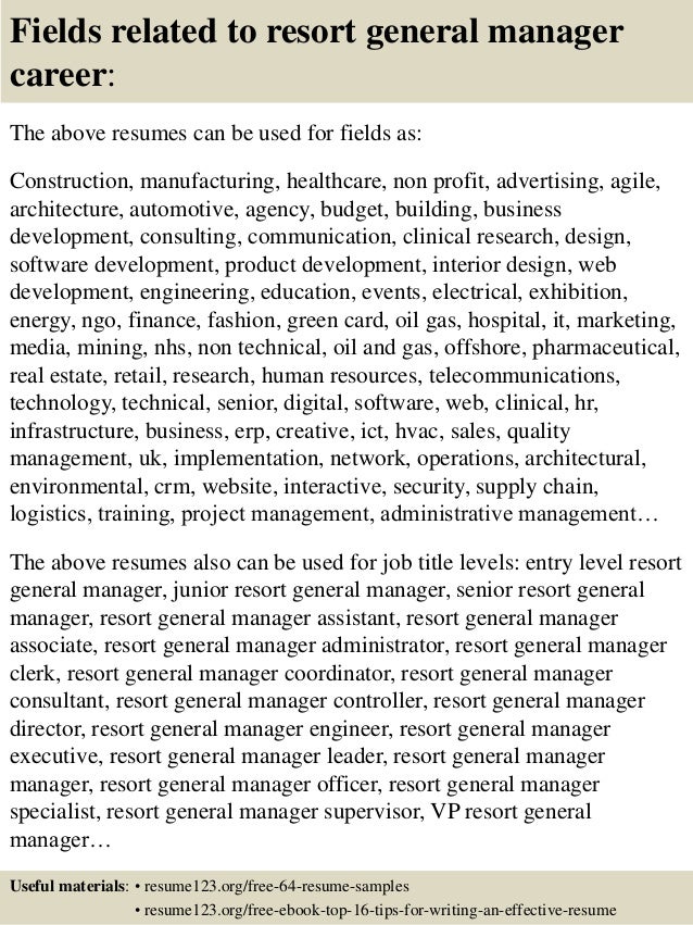 Assistant resort manager resume