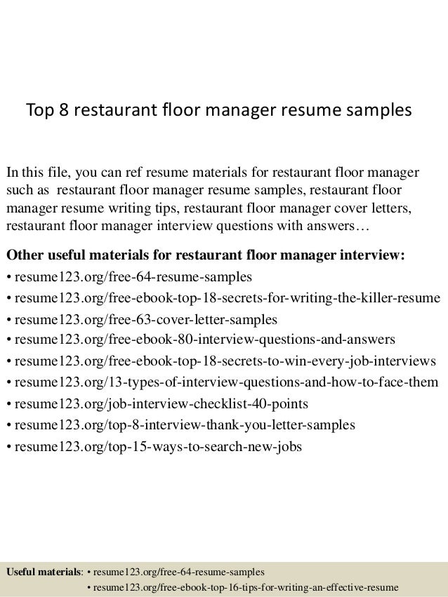 Restaurant floor manager resume sample