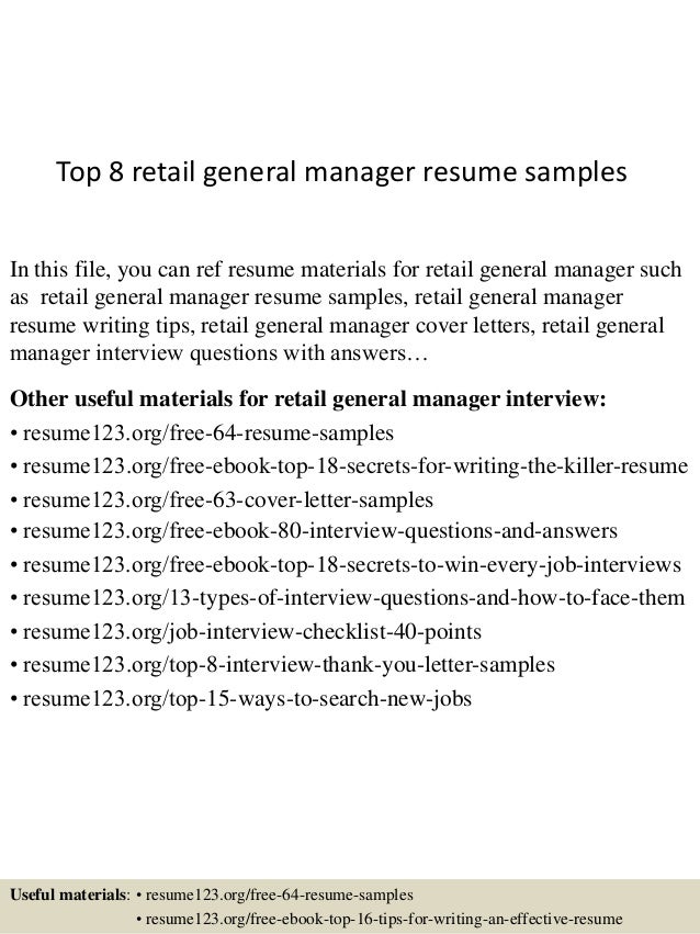 top 8 retail general manager resume samples retail general manager resume examples