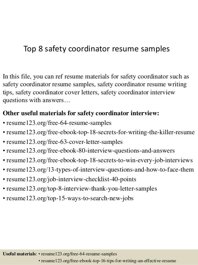 Safety coordinator resume example