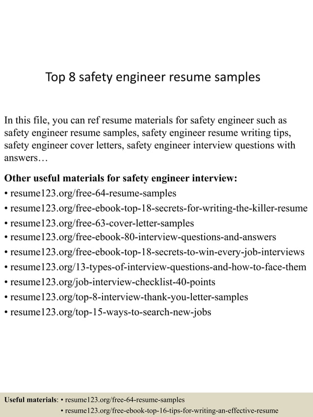 Top 8 safety engineer resume samples PDF