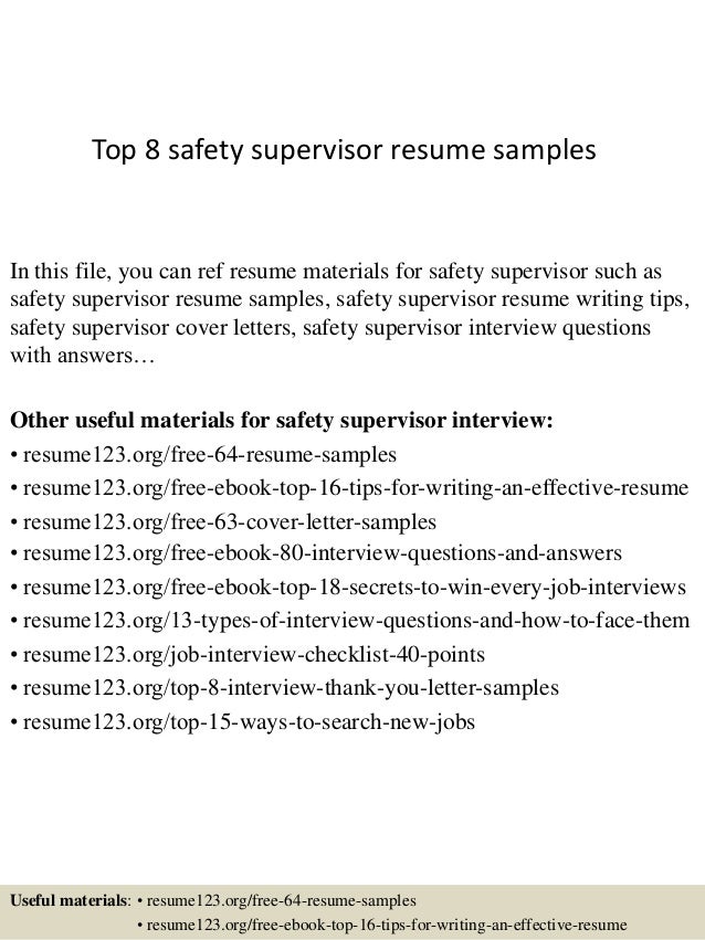 Top 8 safety supervisor resume samples