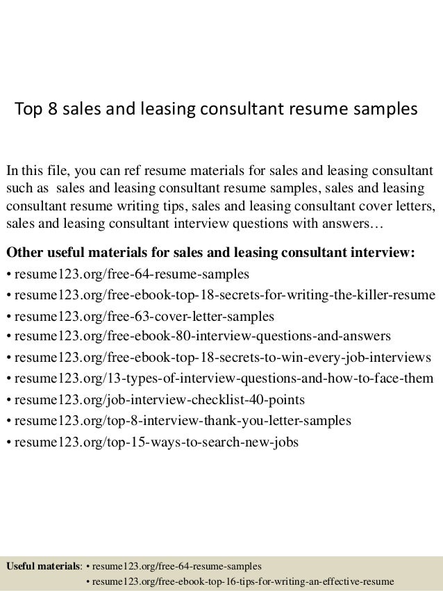 Resume examples for leasing consultant