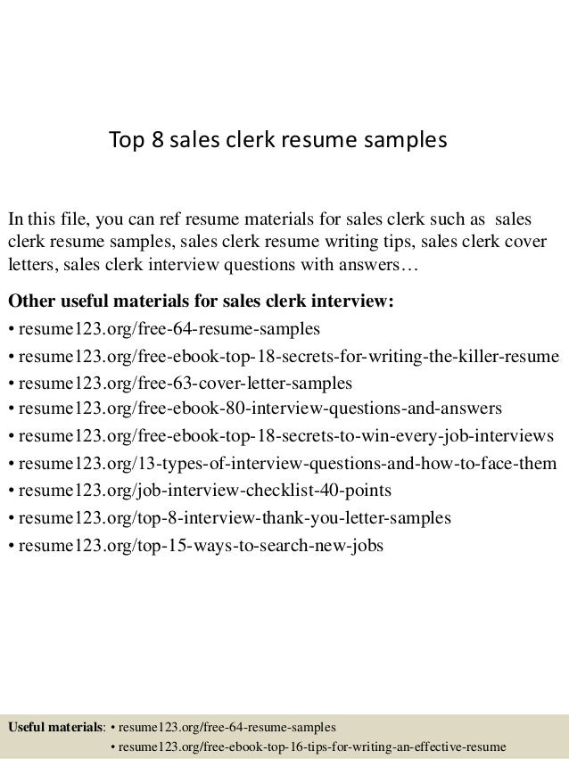 Sample resume format for sales clerk