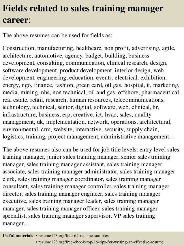 Sales training manager cover letter