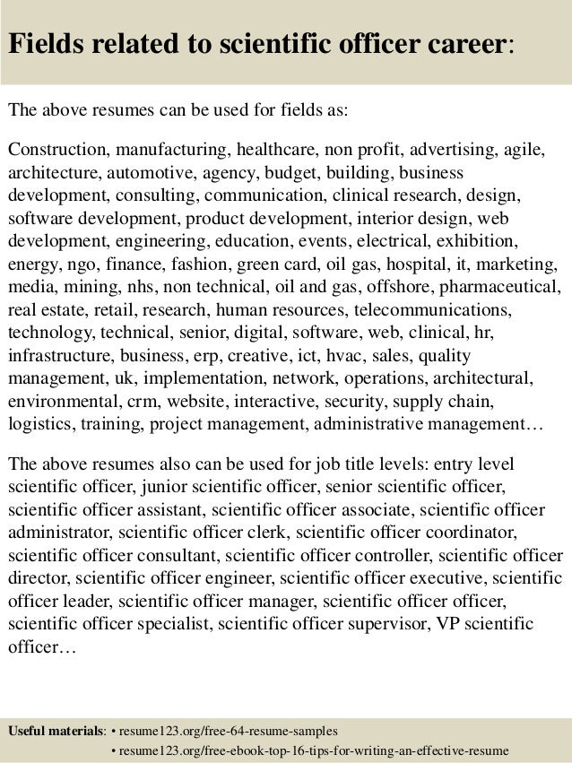 top 8 scientific officer resume samples