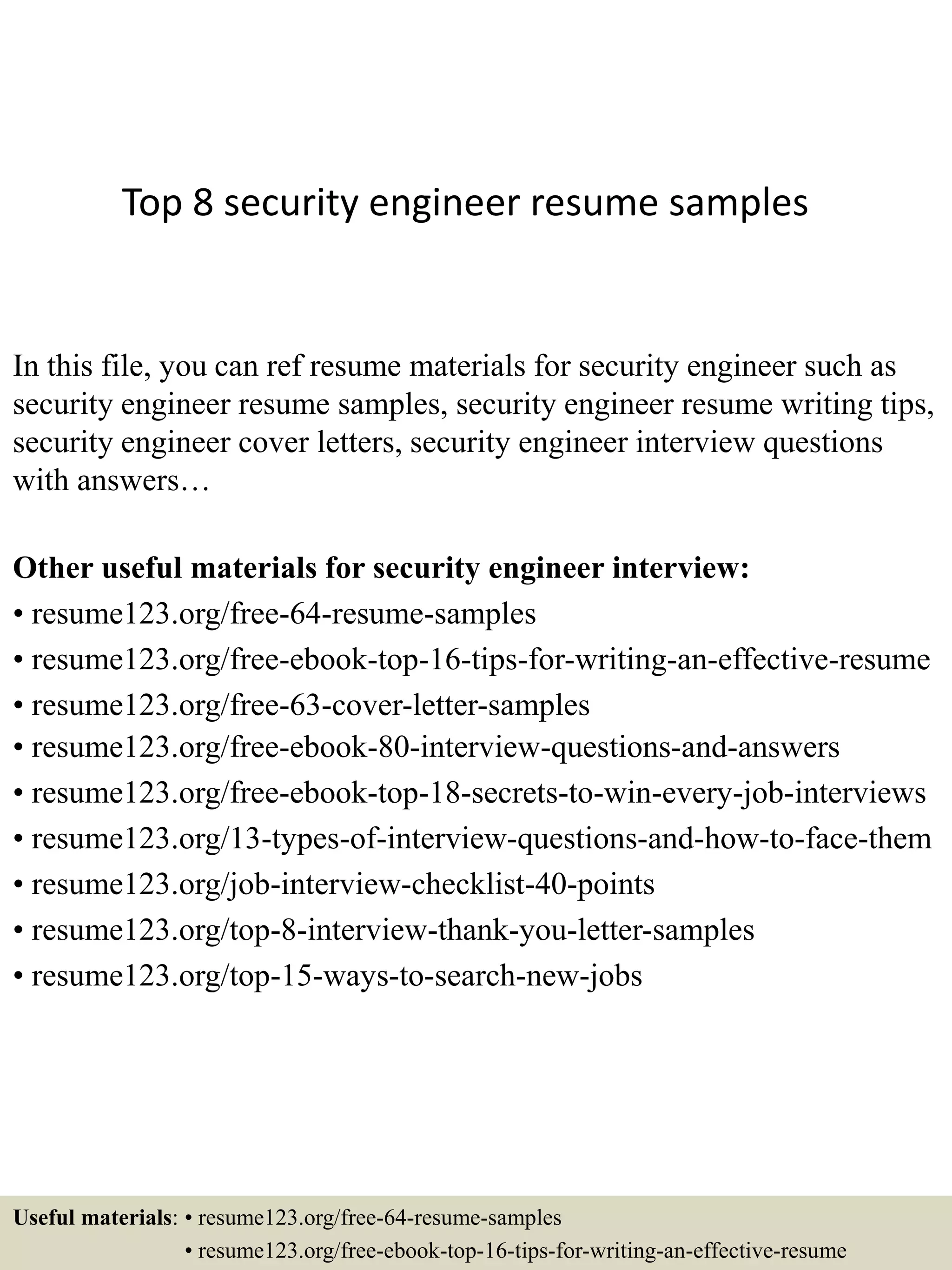 Top 8 security engineer resume samples | PPTX