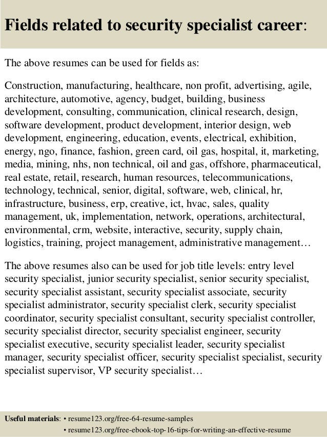 Top 8 Security Specialist Resume Samples