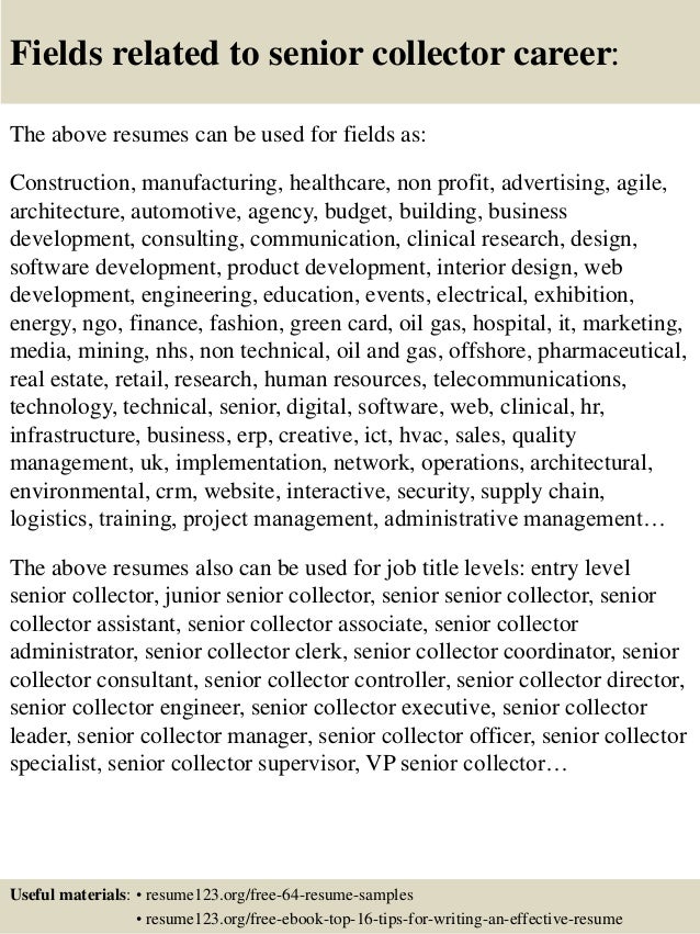 top 8 senior collector resume samples