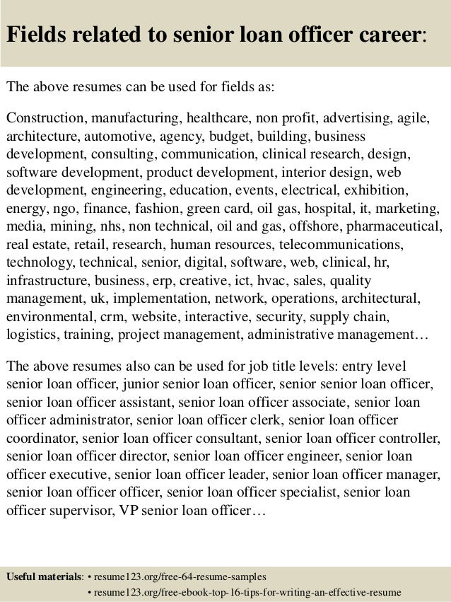 top 8 senior loan officer resume samples