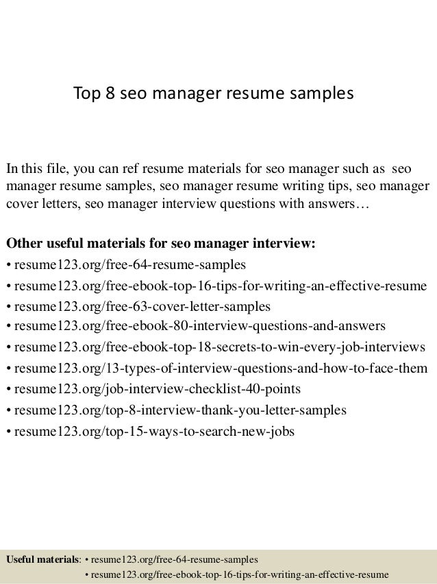 Top 8 Seo Manager Resume Samples