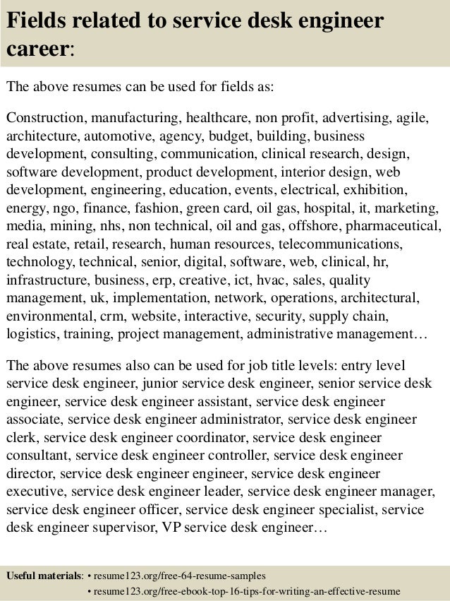 Top 8 Service Desk Engineer Resume Samples