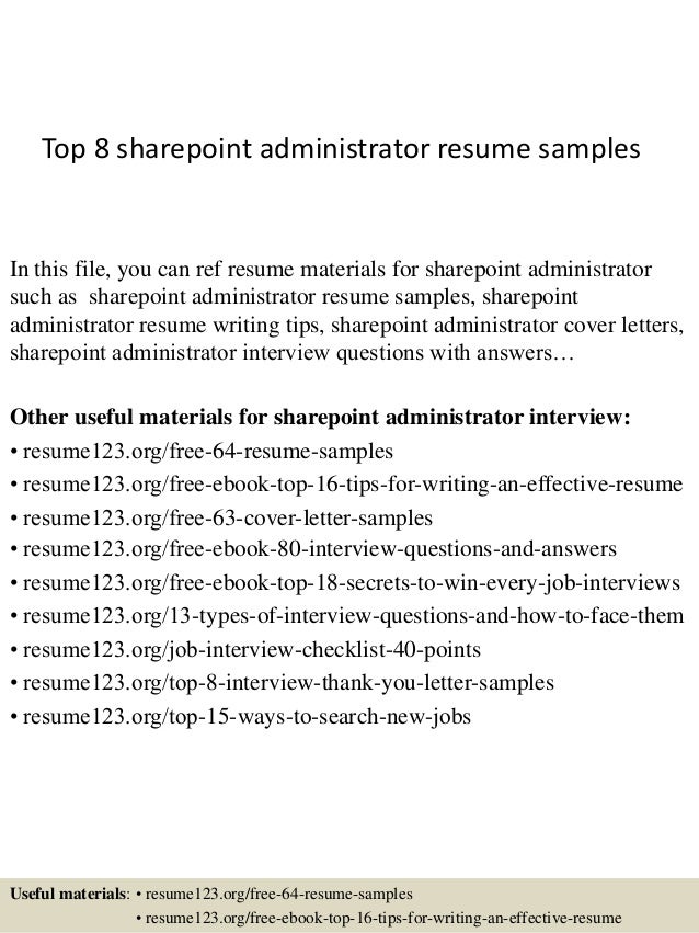 top 8 sharepoint administrator resume samples
