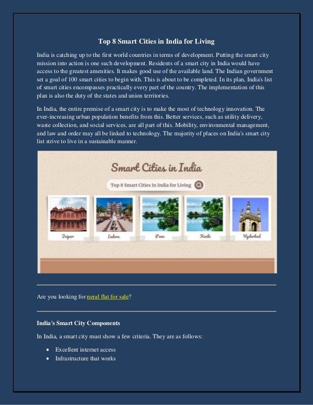 Top 8 Smart Cities in India for Living | PDF