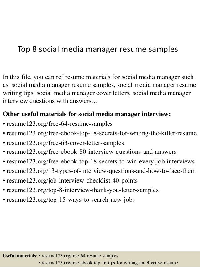 top 8 social media manager resume samples in this file you can ref resume materials - Social Media Manager Resume Sample top 8 social media manager resume samples in this file you can ref resume materials - Social Media Manager Resume Sample