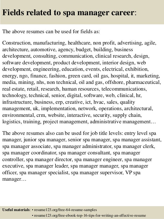 Top 8 spa manager resume samples