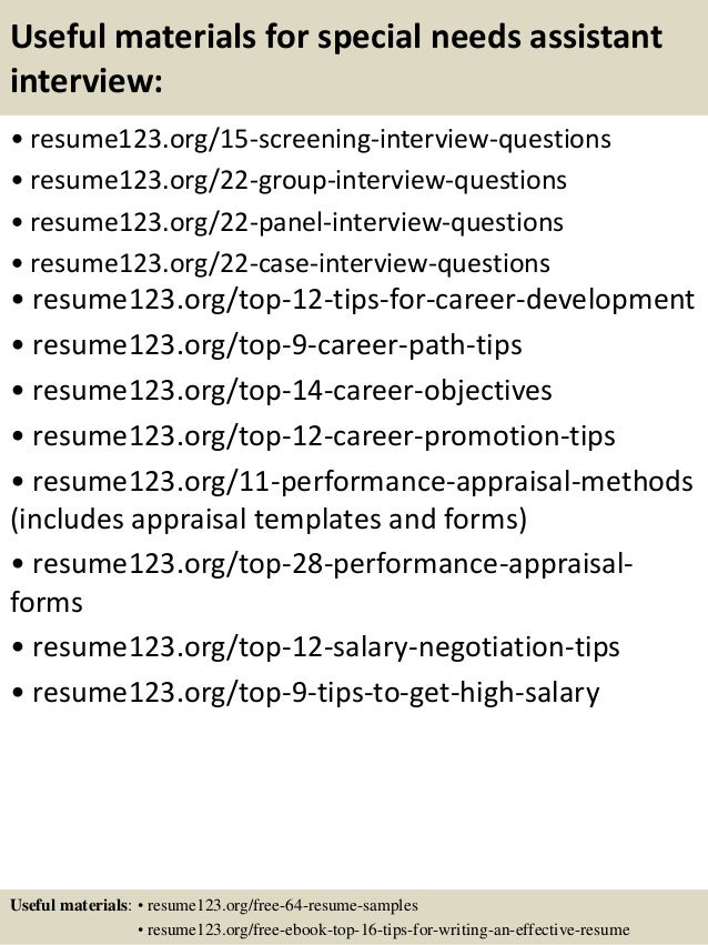 Top 8 special needs assistant resume samples