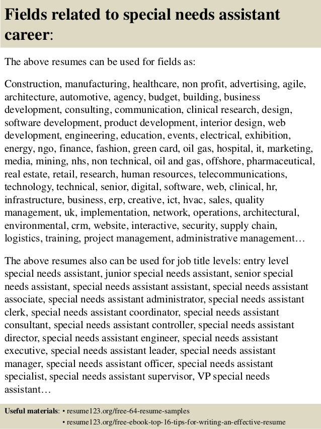 top 8 special needs assistant resume samples