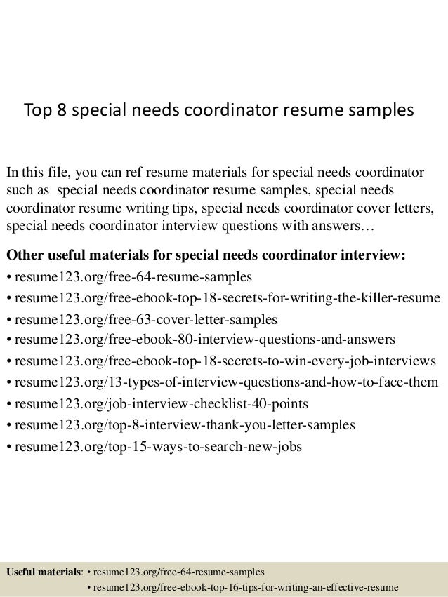 Top 8 Special Needs Coordinator Resume Samples