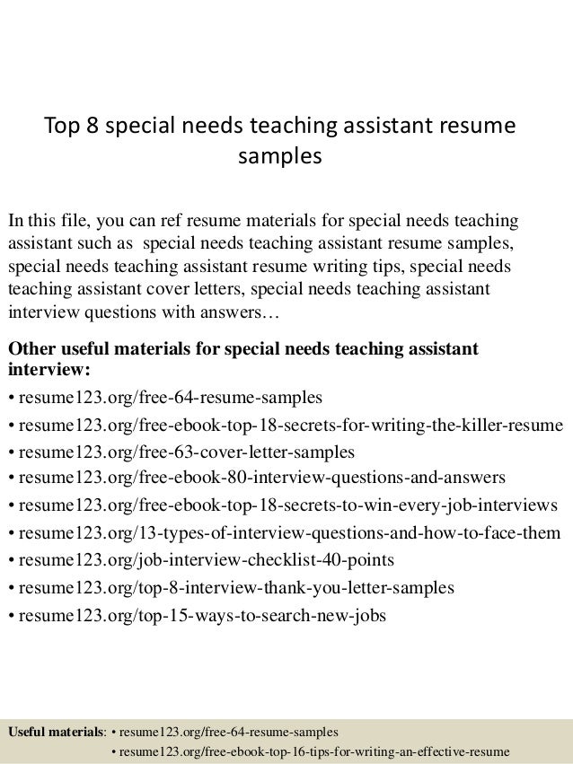 Top 8 Special Needs Teaching Assistant Resume Samples