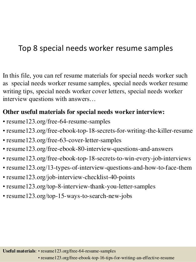 Top 8 special needs worker resume samples