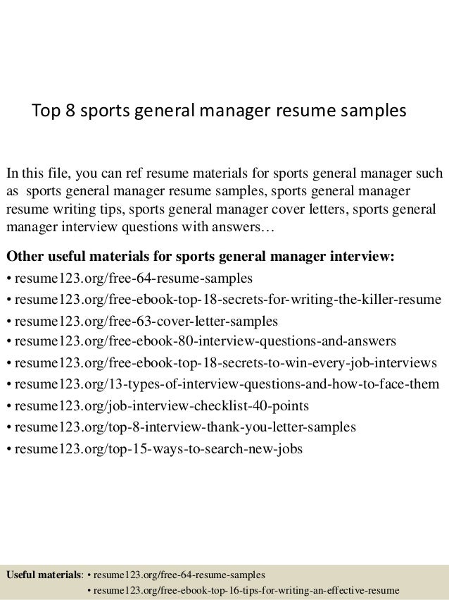 Top 8 sports general manager resume samples