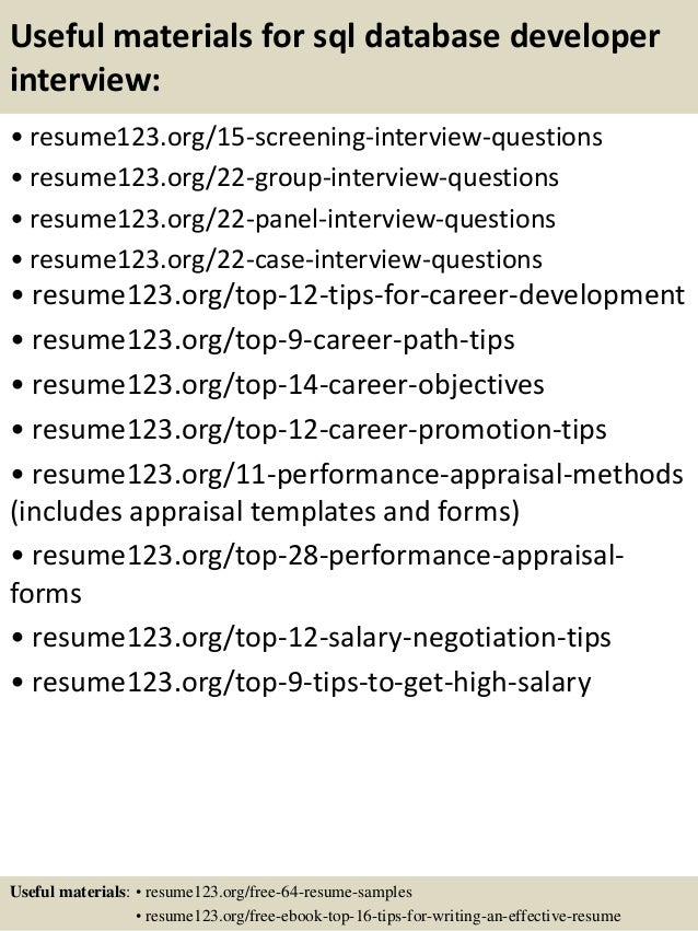 Database developer sample resume