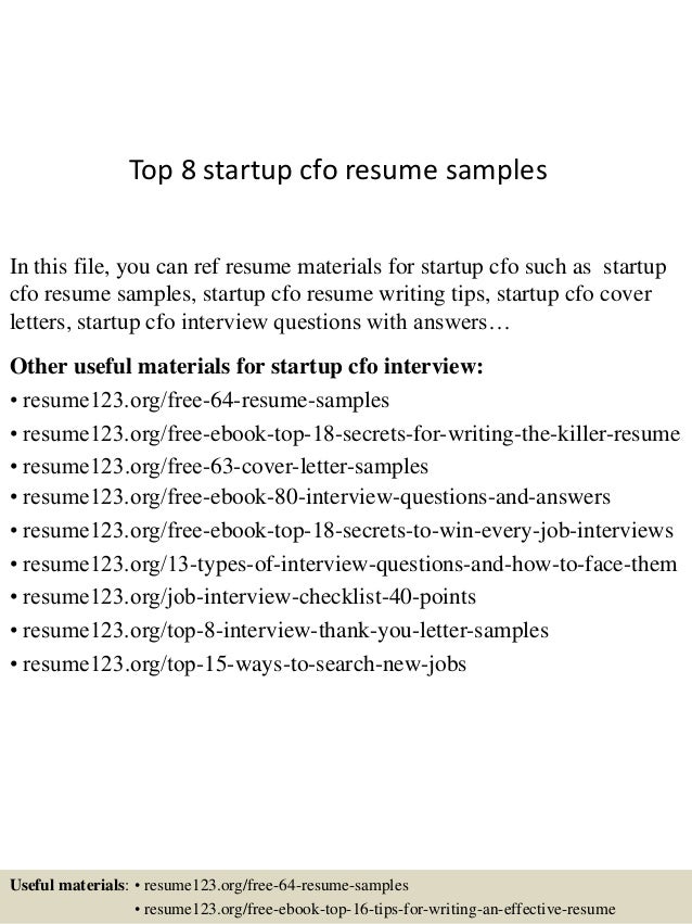 top 8 startup cfo resume samples