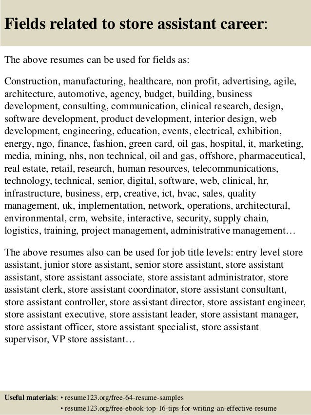 top 8 store assistant resume samples store resume sample