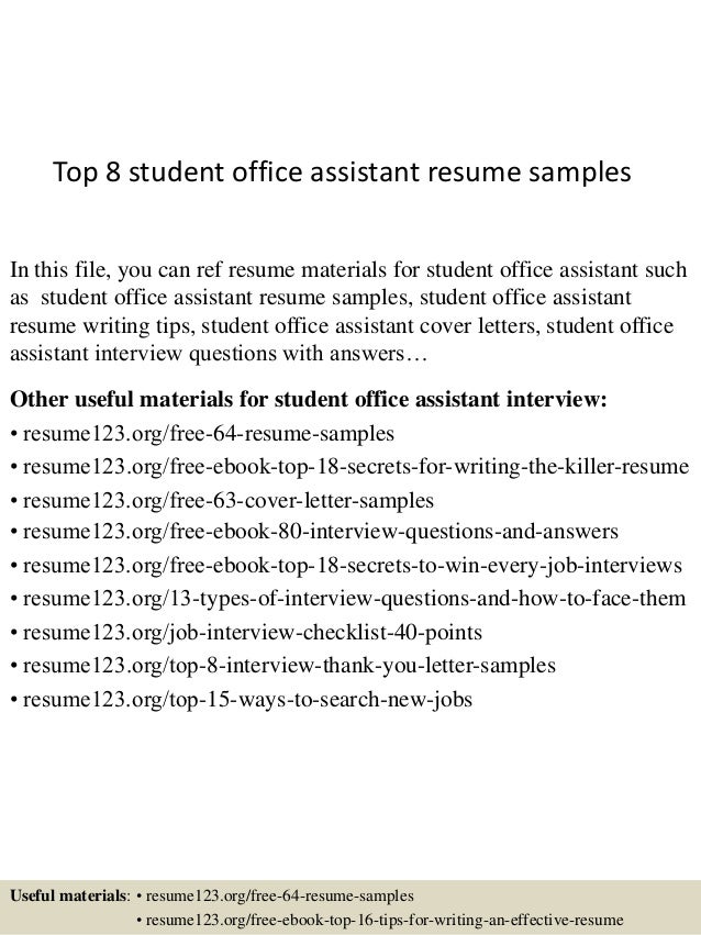 top 8 student office assistant resume samples office resumes