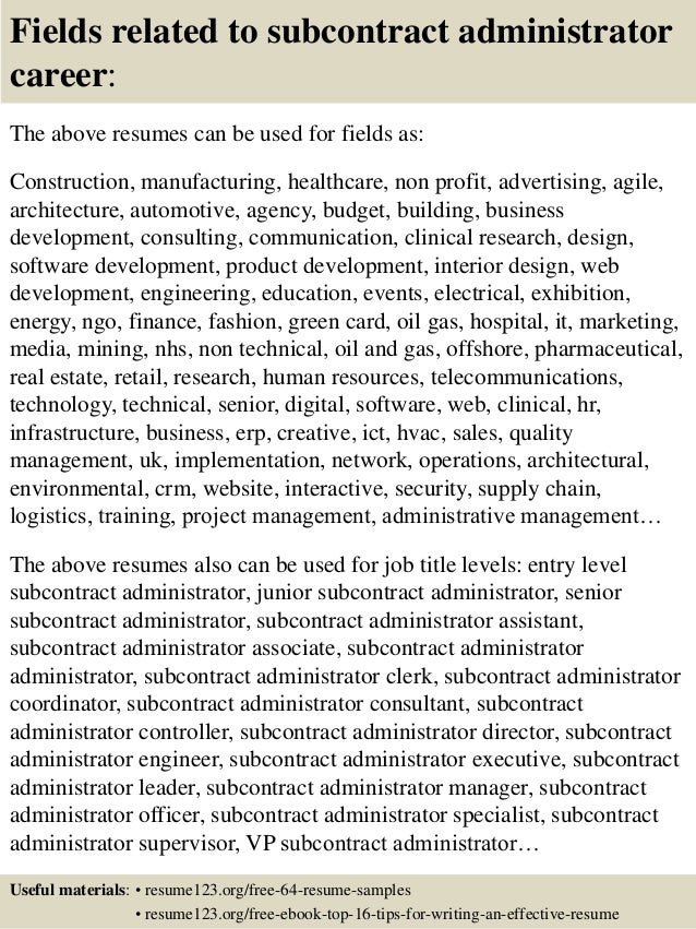 top 8 subcontract administrator resume samples hospital resume sample
