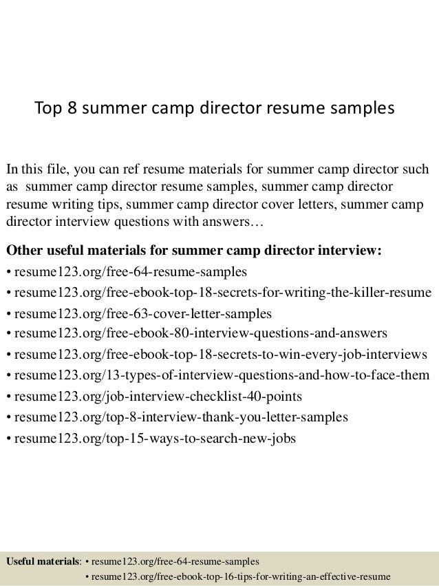top 8 summer camp director resume samples in this file you can ref resume materials