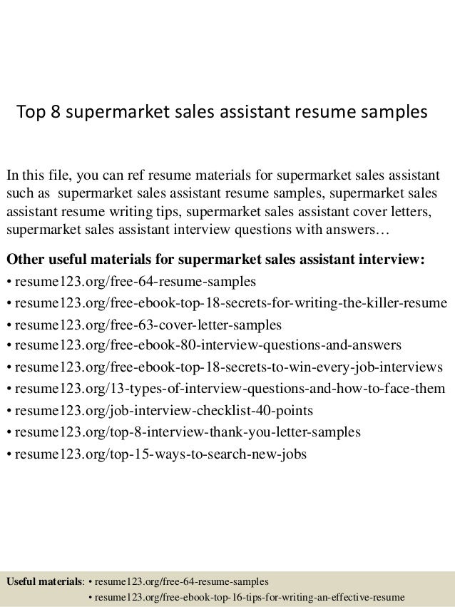 top 8 supermarket sales assistant resume samples grocery resumes