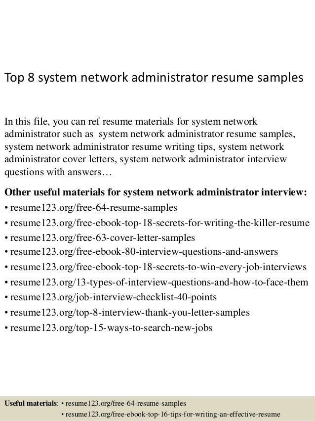 Sample resume for networking administrator