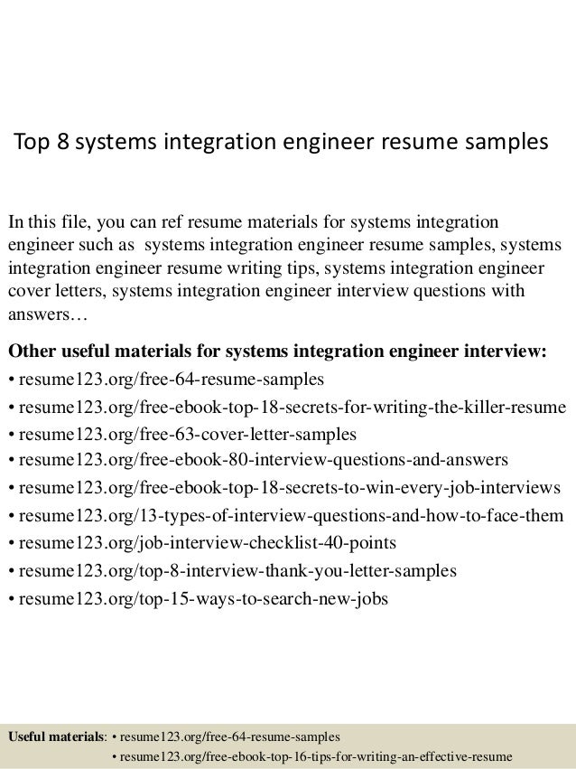 Top 8 systems integration engineer resume samples