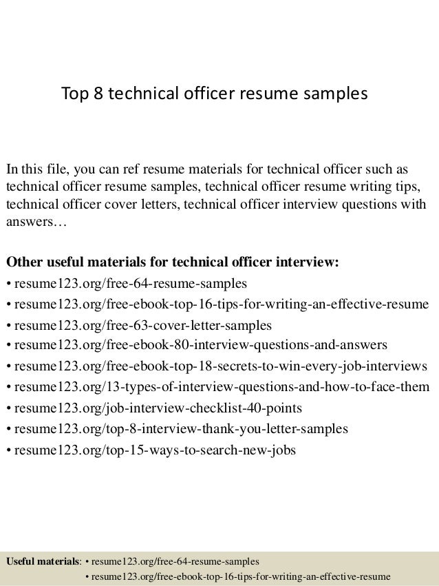 top 8 technical officer resume samples