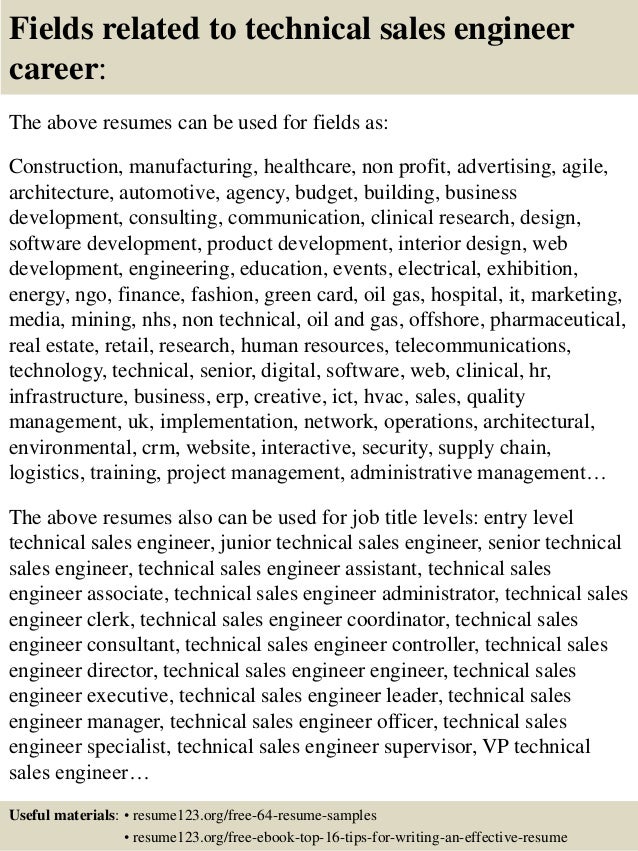 16 fields related to technical sales engineer