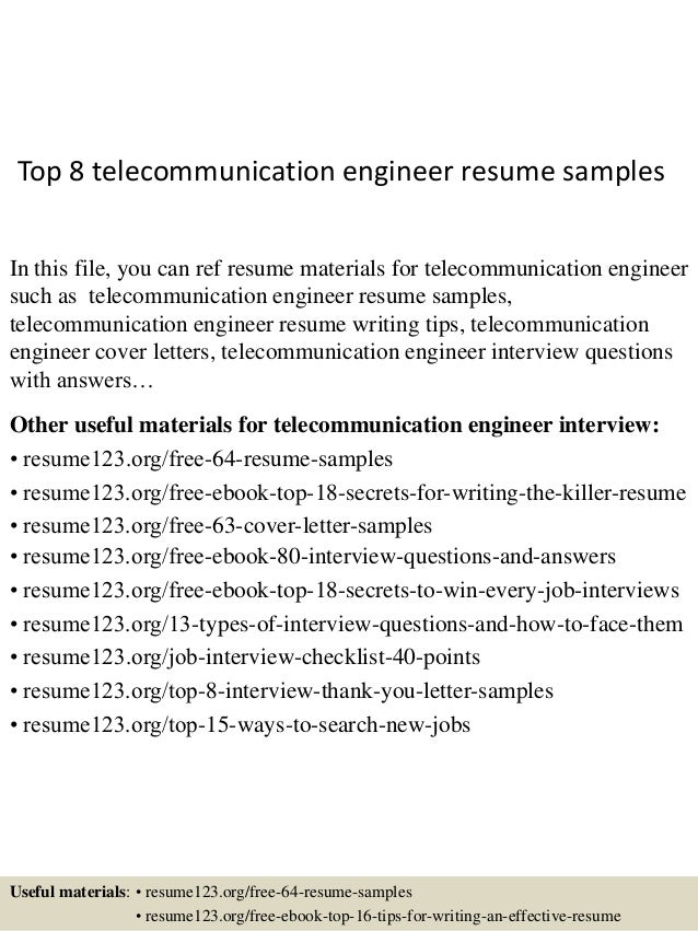 top 8 telecommunication engineer resume samples telecommunication resume samples