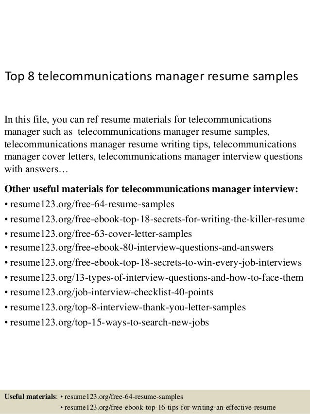 top 8 telecommunications manager resume samples telecom manager resumes