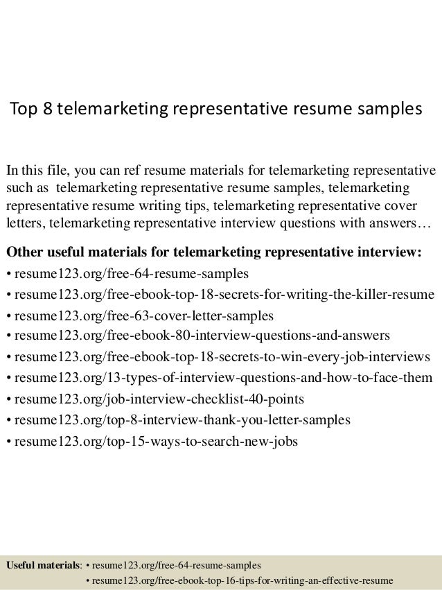 top 8 telemarketing representative resume samples resume for telemarketing