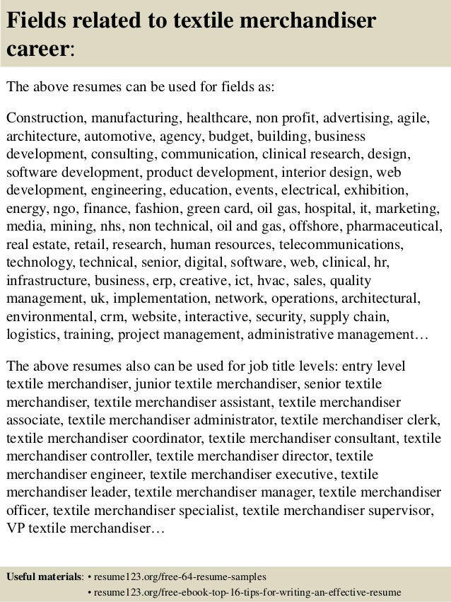 Sample resume textile merchandiser