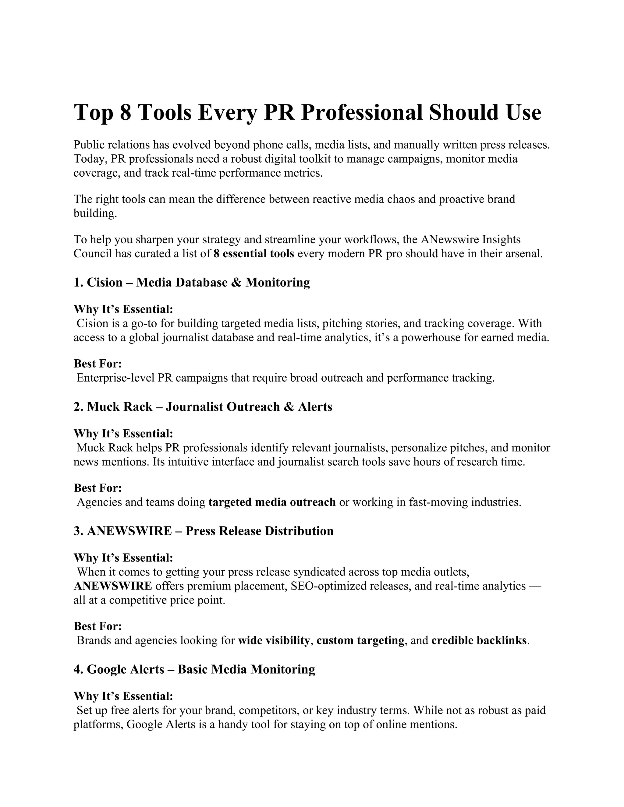 Top 8 Tools Every PR Professional Should Use | DOCX